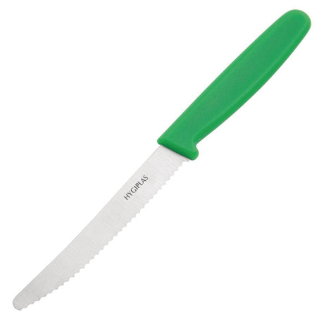 Hygiplas Serrated Tomato Knife Green 100mm - HospoStore