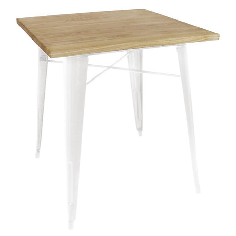 Bolero White Square Steel Bistro Table with Wooden Top 700mm - HospoStore