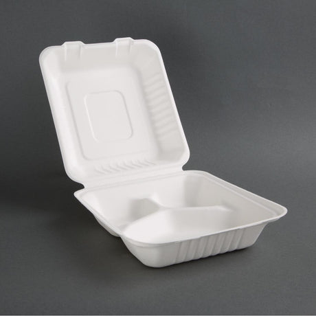 Fiesta Compostable Bagasse Food Container 8x8" 3 Compartment (Box 200) - HospoStore