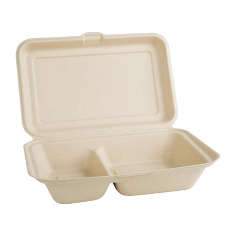 Fiesta Compostable Bagasse Food Container 9x6" 2 Comp Nat Colour (Pack 200) - HospoStore