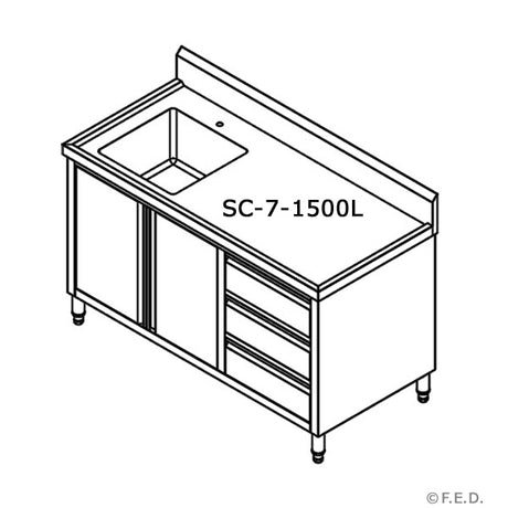 SC-7-1500L-H CABINET WITH LEFT SINK - HospoStore