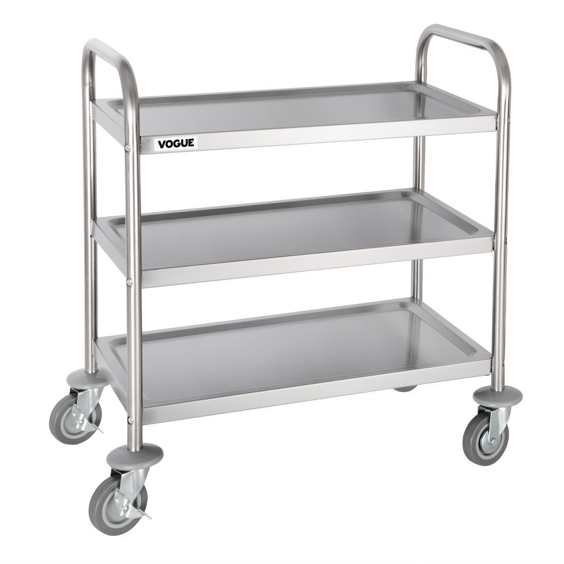 Vogue Stainless Steel 3 Tier Clearing Trolley Small - HospoStore