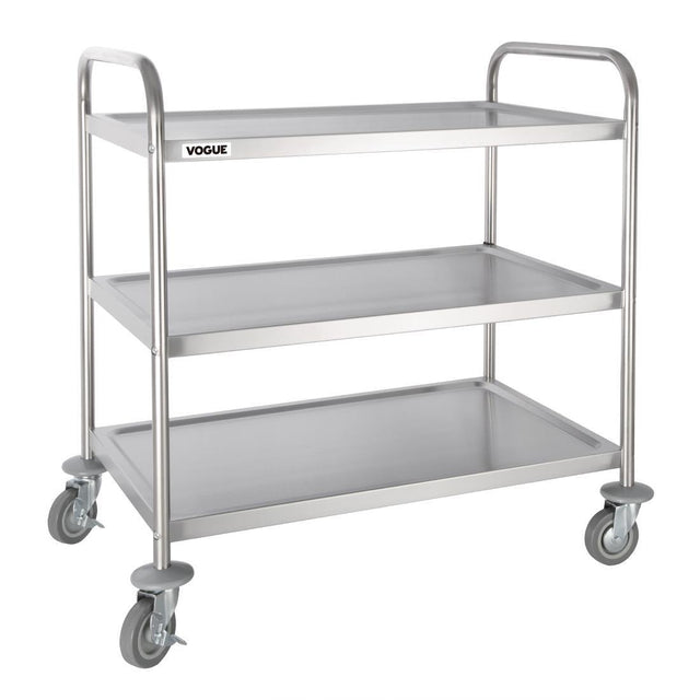 Vogue Stainless Steel 3 Tier Clearing Trolley Large - HospoStore