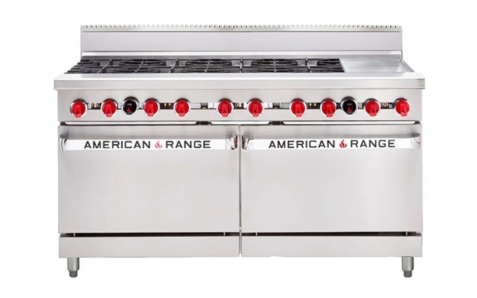 American Range 1524mm Oven Range AAR.8B.12G - 8 Burners and Griddle Plate with 2 Gas Ovens - HospoStore