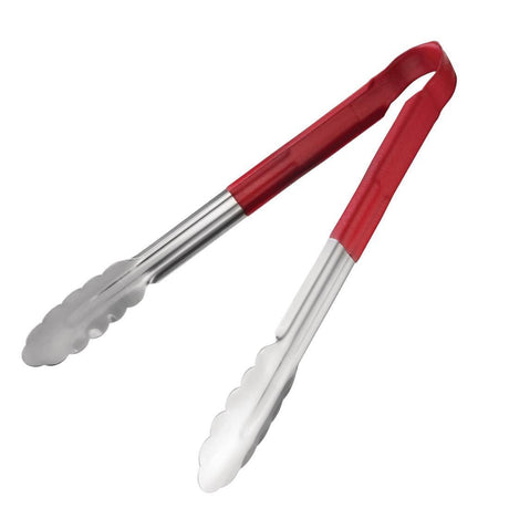 Vogue Colour Coded Red Serving Tongs 300mm - HospoStore