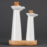Olympia CB705 Olympia Whiteware Vinegar & Oil bottle set with Wooden Base & Stoppers (Box 1) - HospoStore