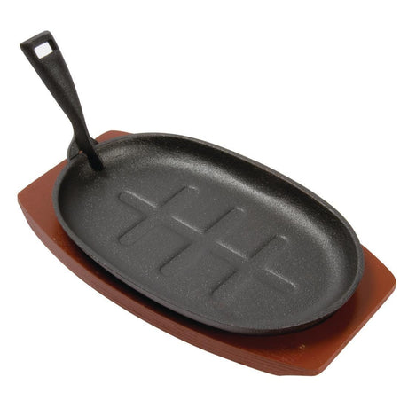 Olympia Cast Iron Oval Sizzler with Wooden Stand 280mm - HospoStore