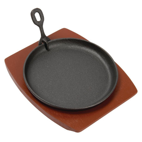 Olympia Cast Iron Round Sizzler with Wooden Stand - HospoStore