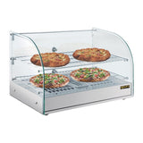 Apuro CK916-A Apuro Pastry Heated Showcase Curved Glass w/Hinged Rear Doors 2 Shelves 45Ltr - HospoStore