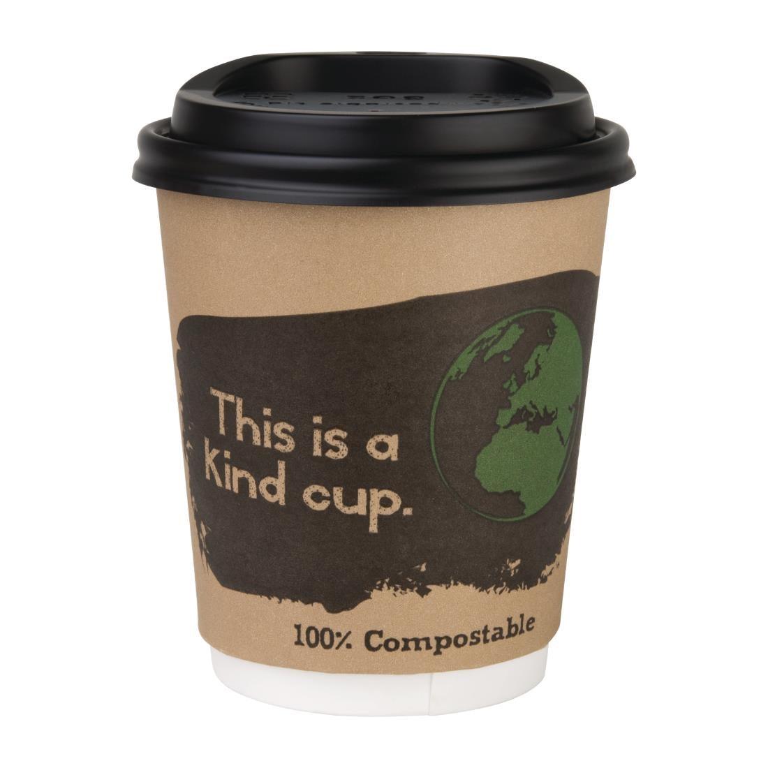 Fiesta Compostable DS054 Fiesta Compostable Lid for Hot Cups- Black 8oz (Sleeve 50) - HospoStore
