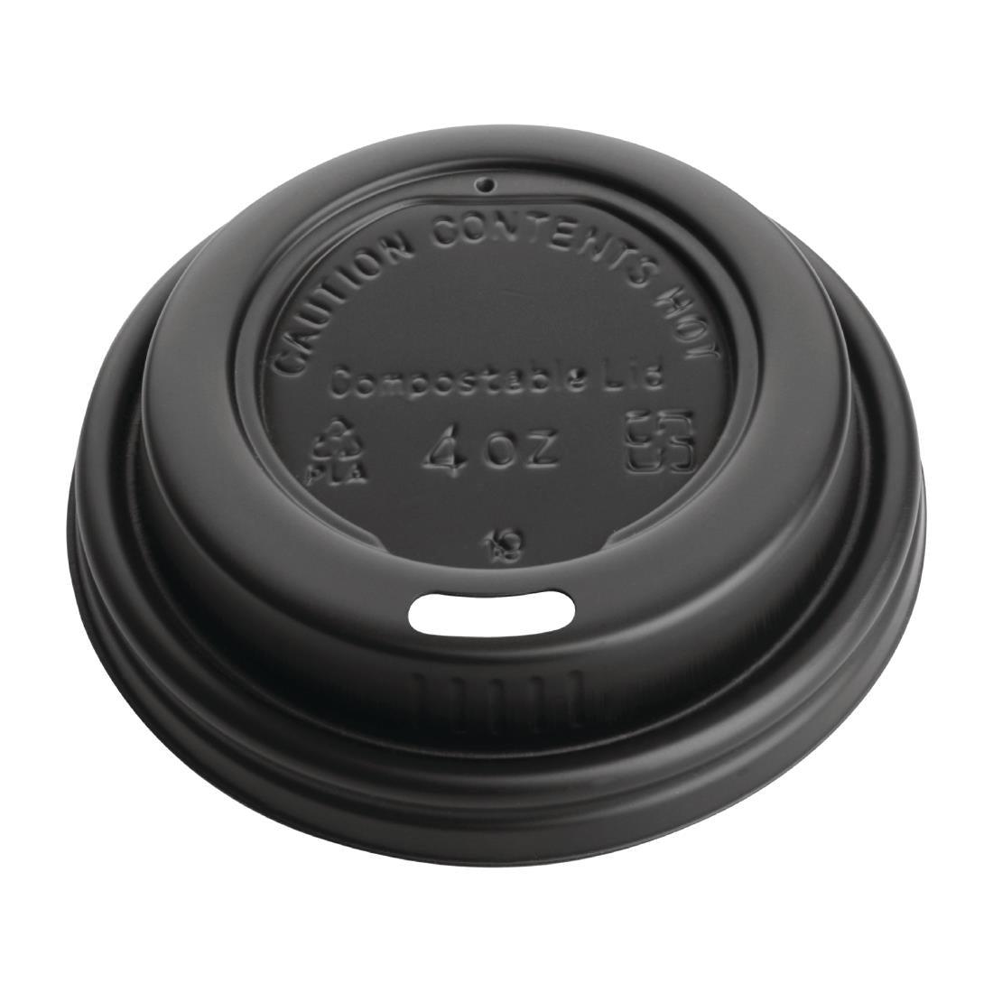 Fiesta Compostable DY982 Fiesta Compostable Lid for Hot Cups- Black 4oz (Sleeve 50) - HospoStore
