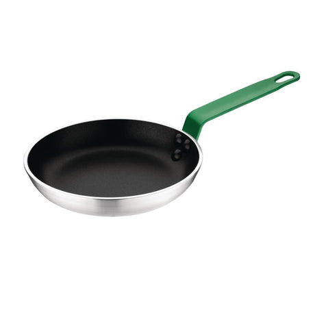Vogue Non Stick Teflon Aluminium Frying Pan with Green Handle 200mm - HospoStore
