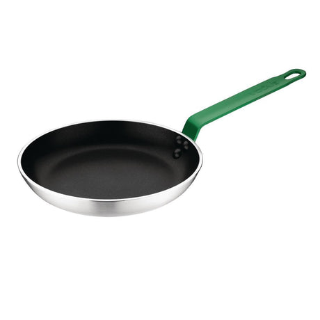 Vogue Non Stick Teflon Aluminium Frying Pan with Green Handle 240mm - HospoStore