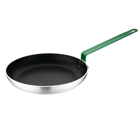 Vogue Non Stick Teflon Aluminium Frying Pan with Green Handle 280mm - HospoStore