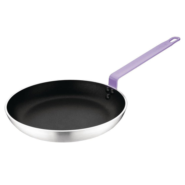 Vogue Non Stick Teflon Aluminium Frying Pan with Purple Handle 240mm - HospoStore