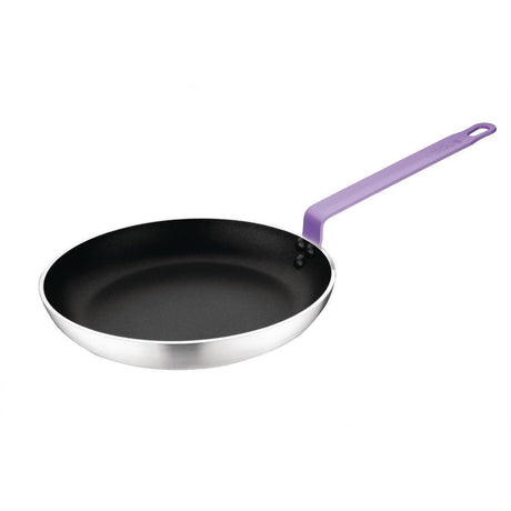 Vogue Non Stick Teflon Aluminium Frying Pan with Purple Handle 280mm - HospoStore