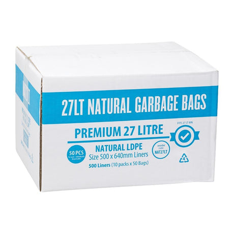 FL883 Jantex Kitchen Tidy Food Safe Garbage Bag Clear - 27Ltr (Box 50) - HospoStore
