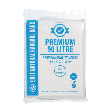 FL886 Jantex Premium Food Safe Garbage Bag Clear - 90Ltr (Box 50) - HospoStore