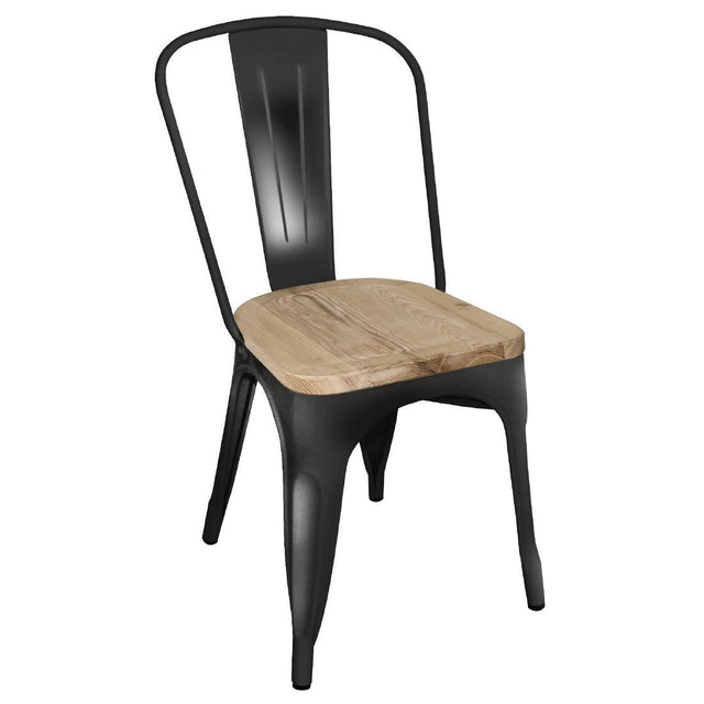 Bolero GG707 Bolero Black Steel Dining Sidechair with Wooden Seatpad (Pack 4) - HospoStore