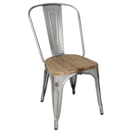 Bolero Galvanised Steel Dining Sidechairs with Wood Seat Pad - HospoStore