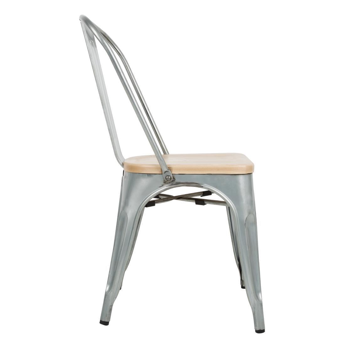 Bolero GM642 Bolero Steel Dining Sidechair with Wood Seatpad (Galvanised) (Pack 4) - HospoStore