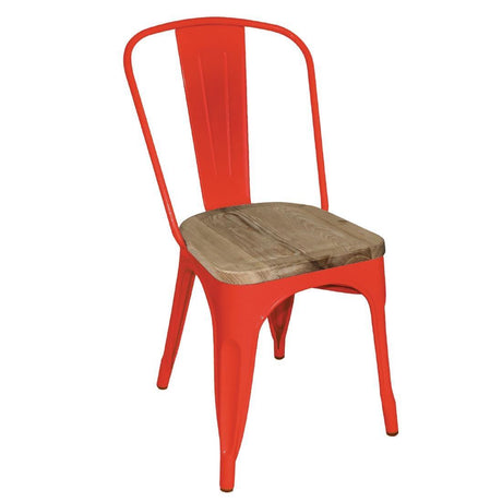 Bolero GM643 Bolero Steel Dining Sidechair with Wood Seatpad (Red) (Pack 4) - HospoStore