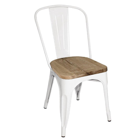 Bolero White Steel Dining Sidechairs with Wood Seatpad (Pack of 4) - HospoStore