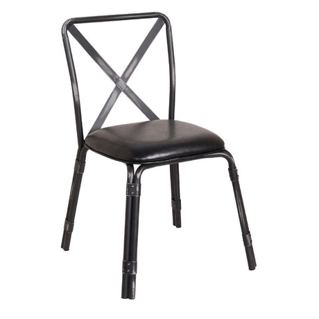 Bolero Antique Black Steel Chairs with Black PU Seat (Pack of 4) - HospoStore