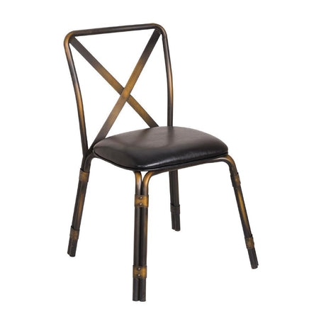 Bolero Antique Copper Steel Chairs with Black PU Seat (Pack of 4) - HospoStore