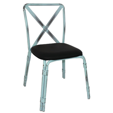 Bolero Antique Sky Blue Steel Chairs with Black PU Seat (Pack of 4) - HospoStore