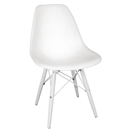 Bolero GM663 Bolero PP Moulded Chair (White) with White Wooden Legs (Pack 2) - HospoStore