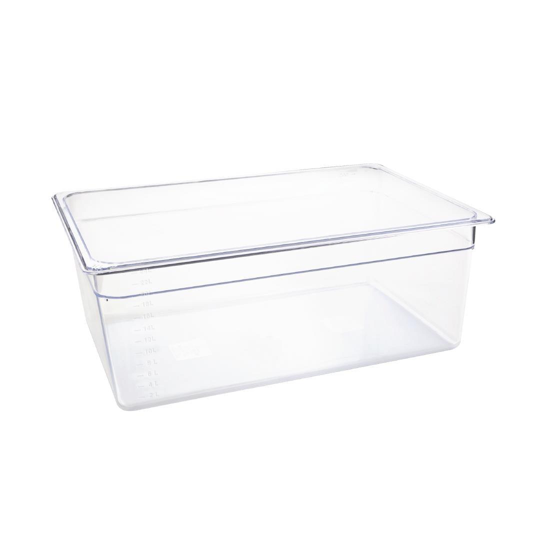Vogue Clear Polycarbonate 1/1 Gastronorm Tray 200mm - HospoStore
