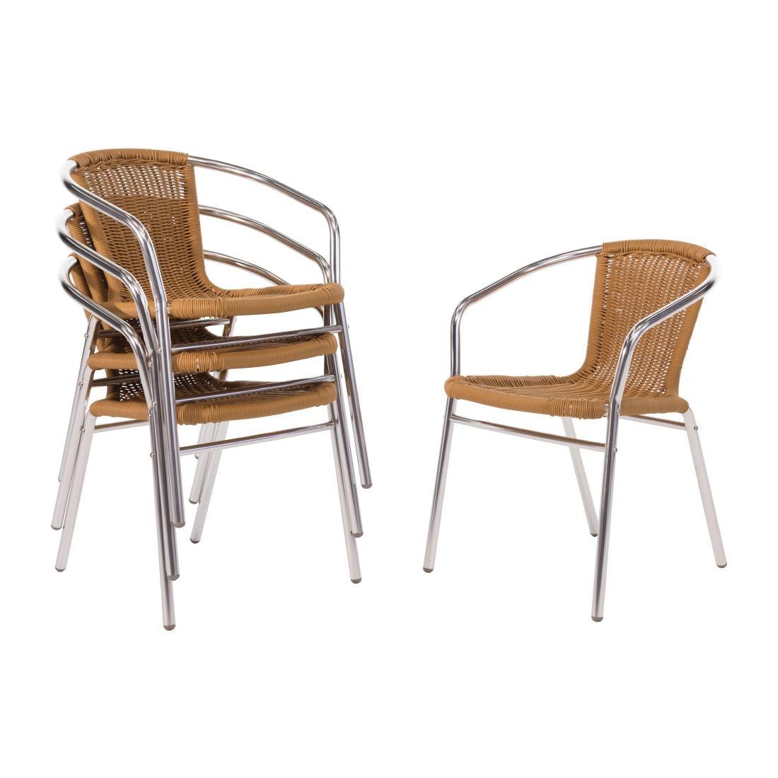 Bolero Aluminium & Natural Wicker Chair (Pack of 4) - HospoStore