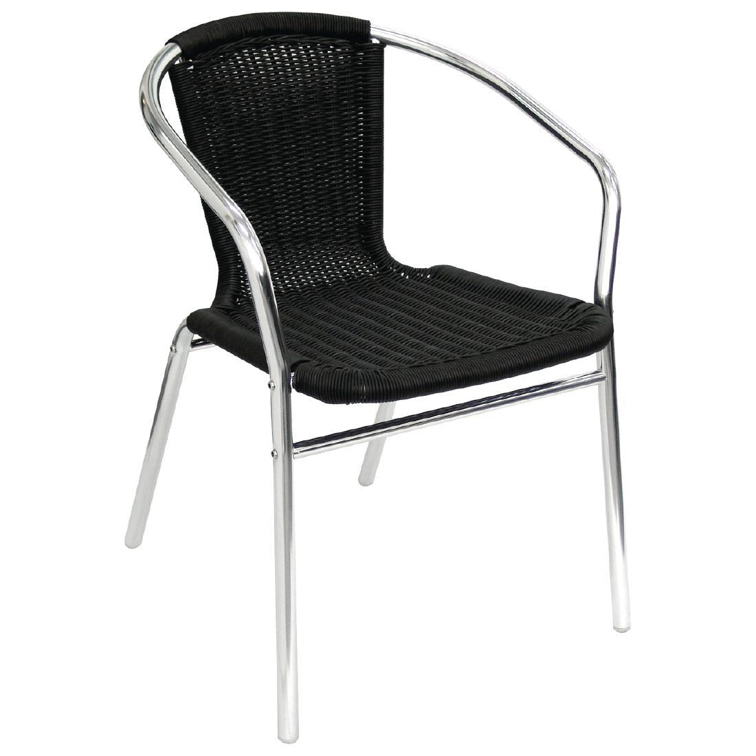 Bolero U507 Bolero Black Wicker Chair with Aluminium Frame (Pack 4) - HospoStore